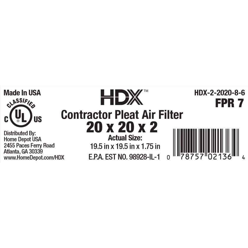 HDX 20 in. x 20 in. x 2 in. Contractor Pleated Air Filter FPR 7, MERV 8 (4 Pack) - Image 4