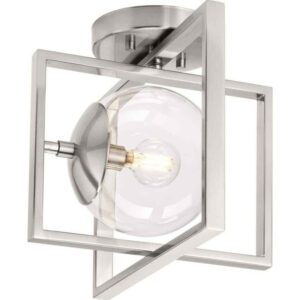 Progress Lighting Atwell 10" 1-Light Brushed Nickel Semi-Flush Mount Clear Glass