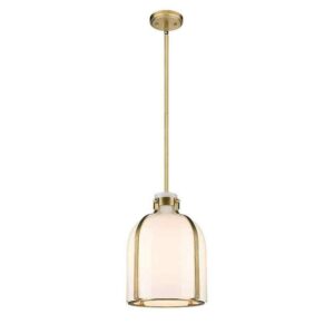 Z-Lite Pearson 9.75" 1-Light Rubbed Brass Pendant Light White Opal Glass Shade