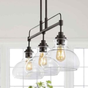 JONATHAN Y Marlowe 32.5" 3-Light Oil Rubbed Bronze LED Schoolhouse Pendant