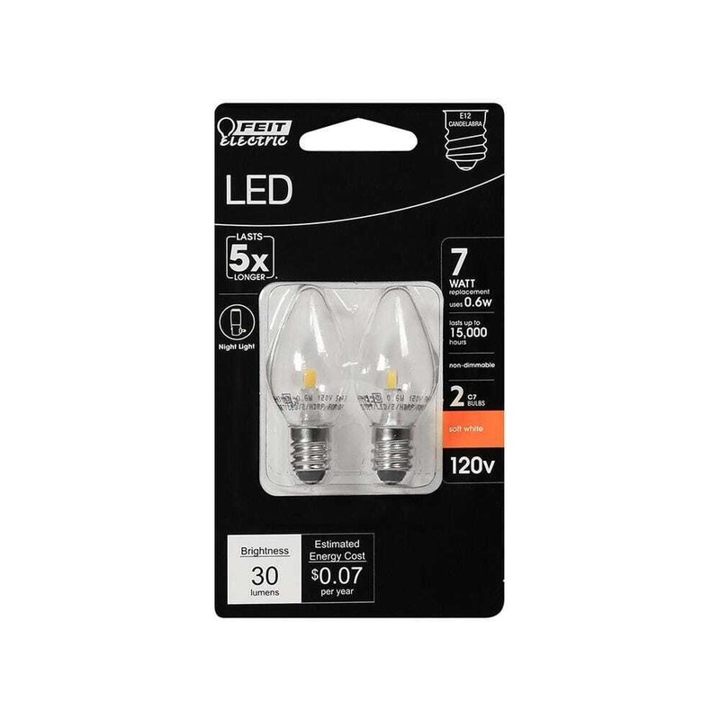 Feit Electric 7W C7 LED Night Light Bulb E12 Base Soft White 2700K (12-Pack) - Image 3