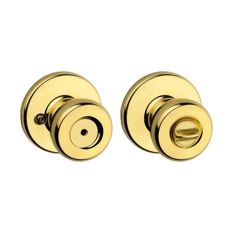 Kwikset Tylo Polished Brass Bed/Bath Door Knob with Lock Microban Technology