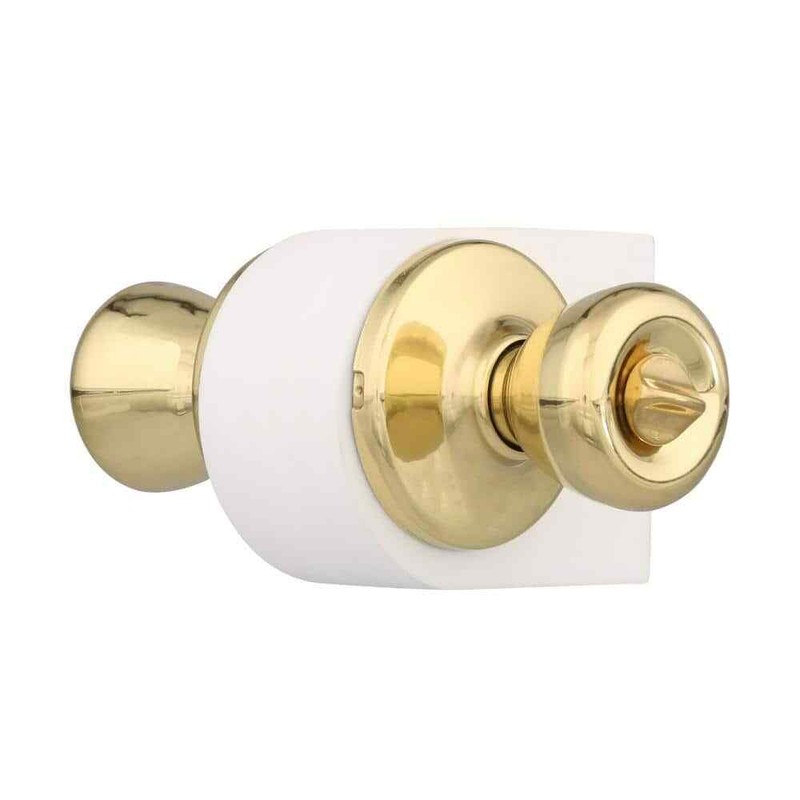 Kwikset Tylo Polished Brass Bed/Bath Door Knob with Lock Microban Technology - Image 2