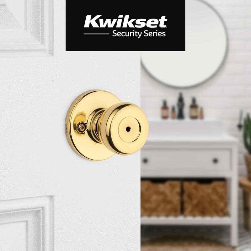 Kwikset Tylo Polished Brass Bed/Bath Door Knob with Lock Microban Technology - Image 4