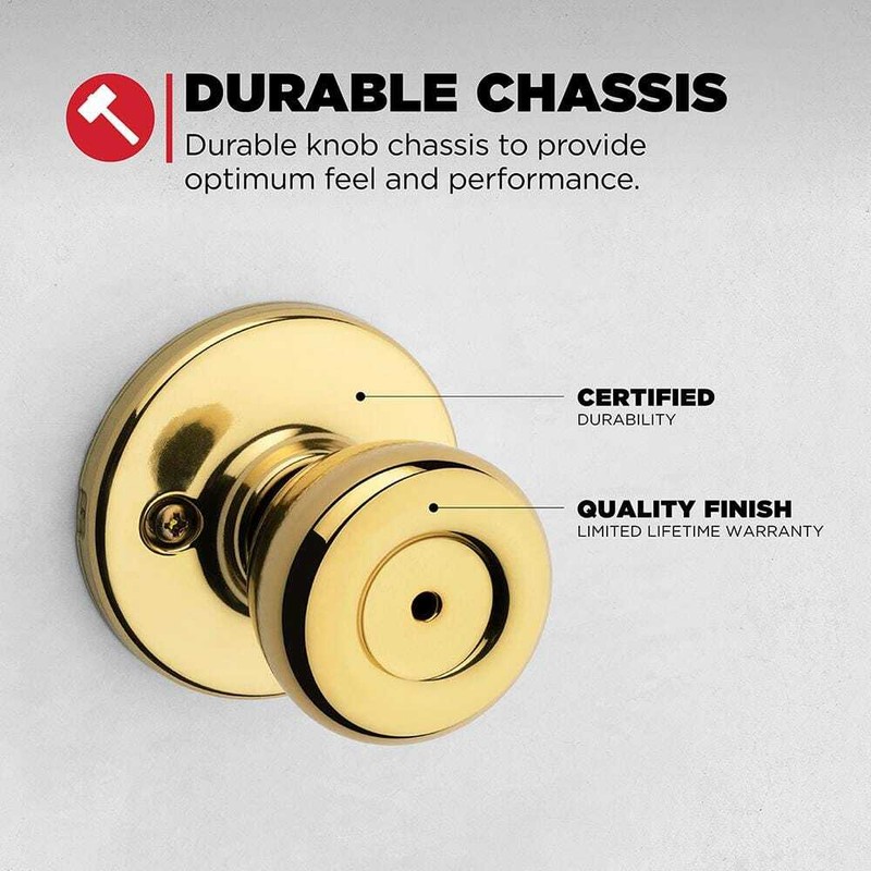 Kwikset Tylo Polished Brass Bed/Bath Door Knob with Lock Microban Technology - Image 7