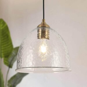Uolfin Modern 1-Light Brass Round Pendant Light with Water Glass Shade Kitchen