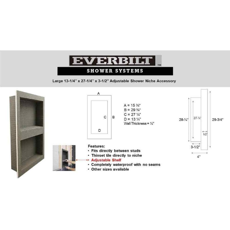 Everbilt Watershield Shower Niche 13.25x27.25x3.5 with Adjustable Shelf - Image 3