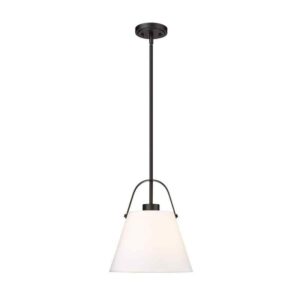 Z-Lite Z-Studio Linen 12.5 in. 1-Light Matte Black Pendant Light w/Ivory Fabric