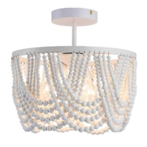 Sefinn Four 3-Light White Convertible Wooden Bead Chandelier w/White Finish