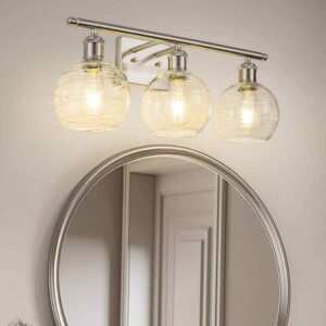 YANSUN 23" 3-Light Brushed Nickel Wall Sconce w/Clear Globe Shades Vanity Light