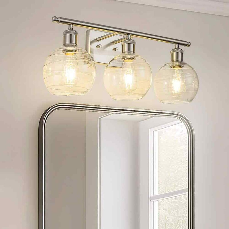 YANSUN 23" 3-Light Brushed Nickel Wall Sconce w/Clear Globe Shades Vanity Light - Image 6