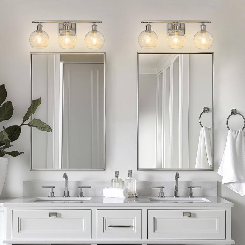 YANSUN 23" 3-Light Brushed Nickel Wall Sconce w/Clear Globe Shades Vanity Light - Image 7