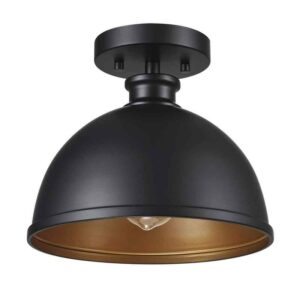 Globe Electric Tallulah 1-Light Matte Black Shade and Gold Interior Flush Mount