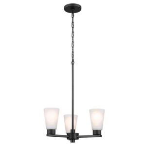 KICHLER Stamos 18" 3-Light Black Modern Chandelier w/ Satin Etched Glass Shades