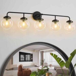 Deyidn Modern 38.98" 5-Light Black Bathroom Vanity Light w/ Clear Glass Shades