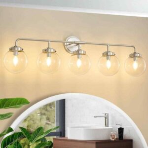 Deyidn Modern 38.98" 5-Light Nickel Bathroom Vanity Light w/Clear Glass Shades