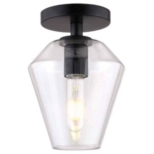 Meyer&Cross Remy 7 in. Matte Black and Clear Semi Flush Mount with Glass Shade