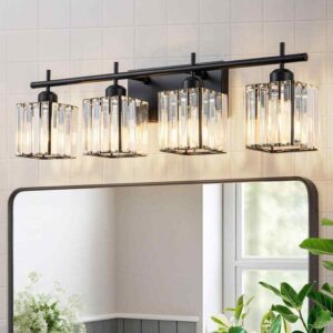 GoYeel 28.15" 4-Light Black Bathroom Vanity Light w/ Clear Crystal Shades
