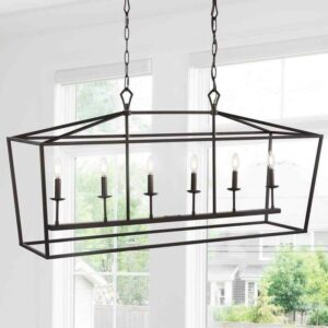 JONATHAN Y Pagoda 49 in. 6-Bulb Oil Rubbed Bronze Farmhouse Lantern Metal LED