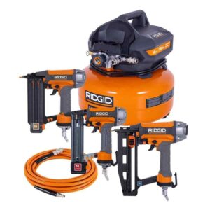 RIDGID 6 Gal 150 PSI Air Compressor with Brad Nailer, Finish Nailer & Stapler
