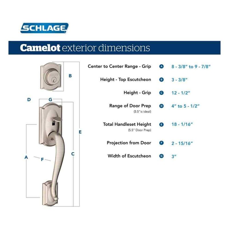 Schlage Camelot Satin Nickel Single Cylinder Door Handleset with Georgian Knob - Image 2