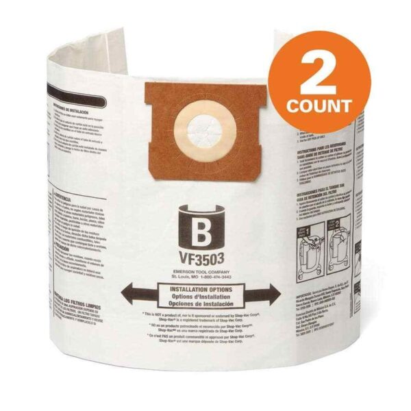 RIDGID Dust Bags Size B for 510 Gal Wet/Dry Vac (2-Pack) Dry Pickup Only