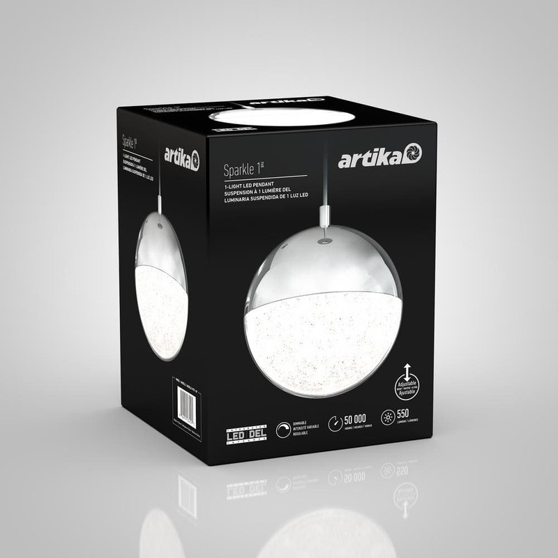 Artika Sparkle 7W 1-Light Glam Chrome Integrated LED Pendant Light Fixture - Image 8