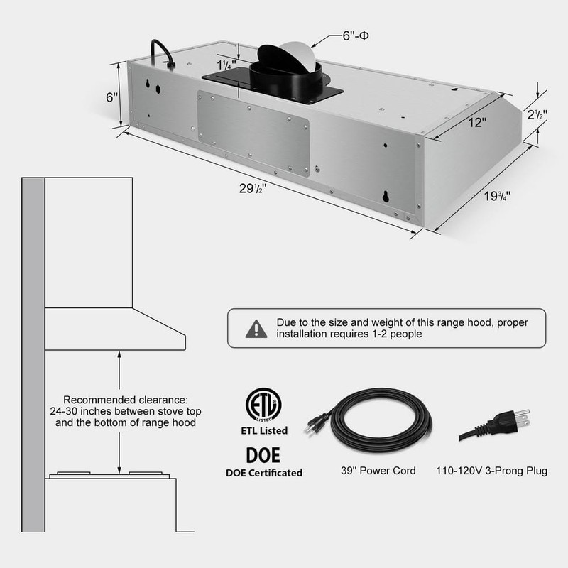 Tylza 30 in 900 CFM Ducted Under Cabinet Range Hood Stainless Steel - Image 4