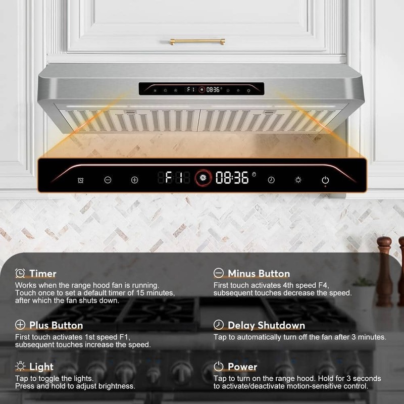 Tylza 30 in 900 CFM Ducted Under Cabinet Range Hood Stainless Steel - Image 12