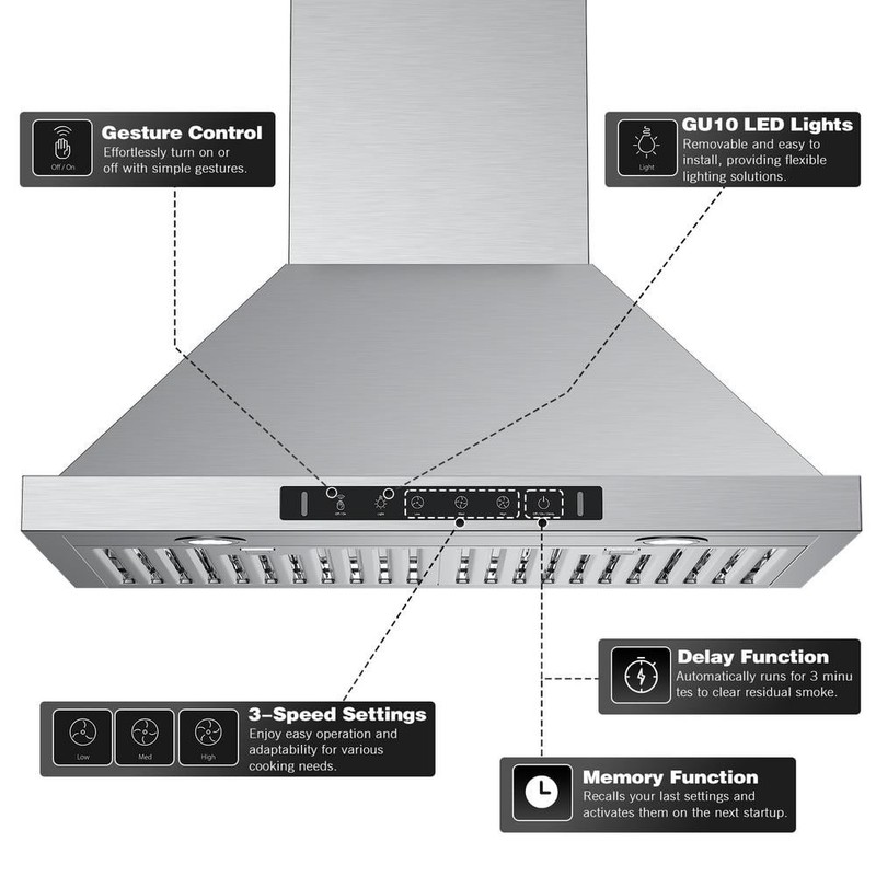 VIKIO 30 in. 900CFM Ducted Wall Mount w/LED Light Range Hood in Stainless Steel - Image 3