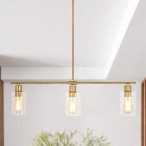 ZJVAIVE 3-Light Gold Industrial Linear Chandelier with Glass Shades Kitchen