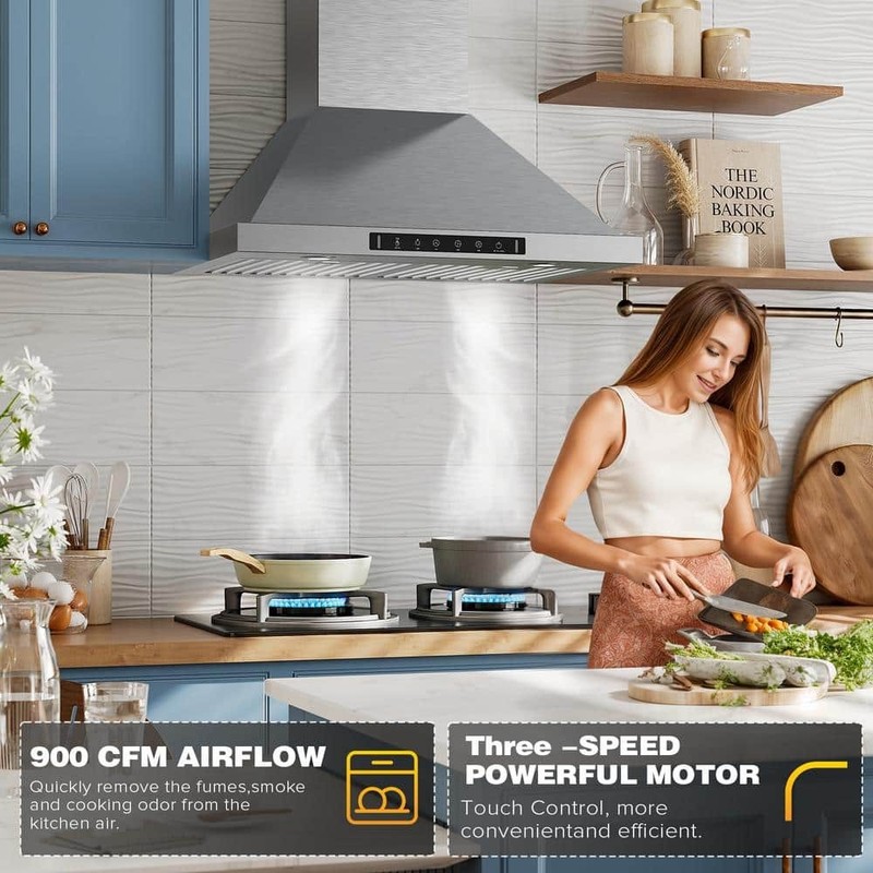 VIKIO 30 in. 900CFM Ducted Wall Mount w/LED Light Range Hood in Stainless Steel - Image 4