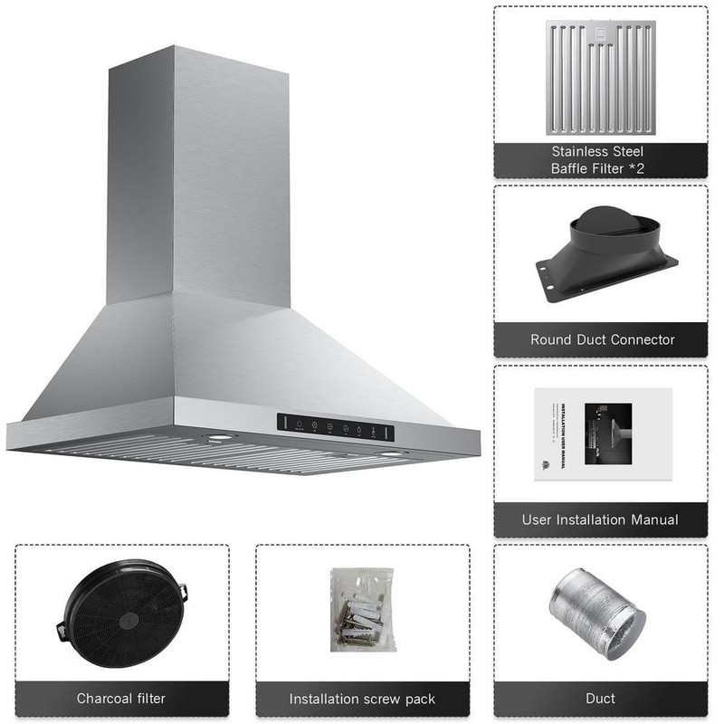VIKIO 30 in. 900CFM Ducted Wall Mount w/LED Light Range Hood in Stainless Steel - Image 5