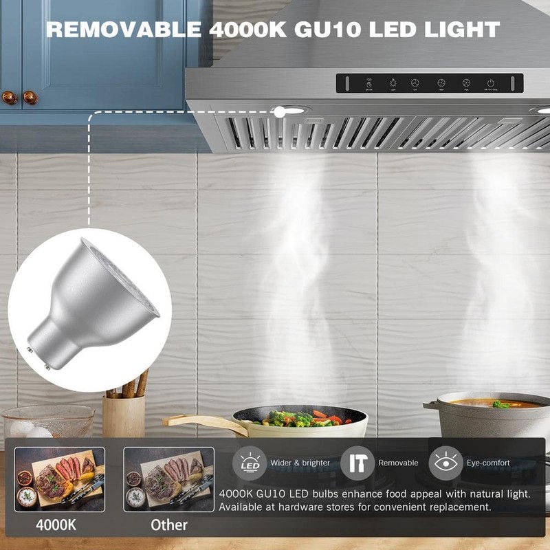 VIKIO 30 in. 900CFM Ducted Wall Mount w/LED Light Range Hood in Stainless Steel - Image 7