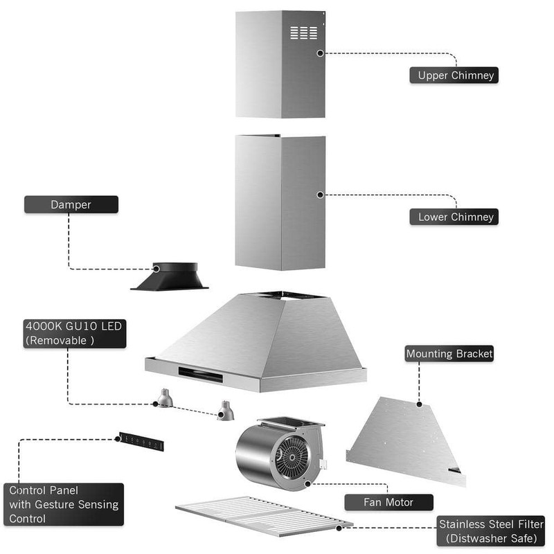 VIKIO 30 in. 900CFM Ducted Wall Mount w/LED Light Range Hood in Stainless Steel - Image 10