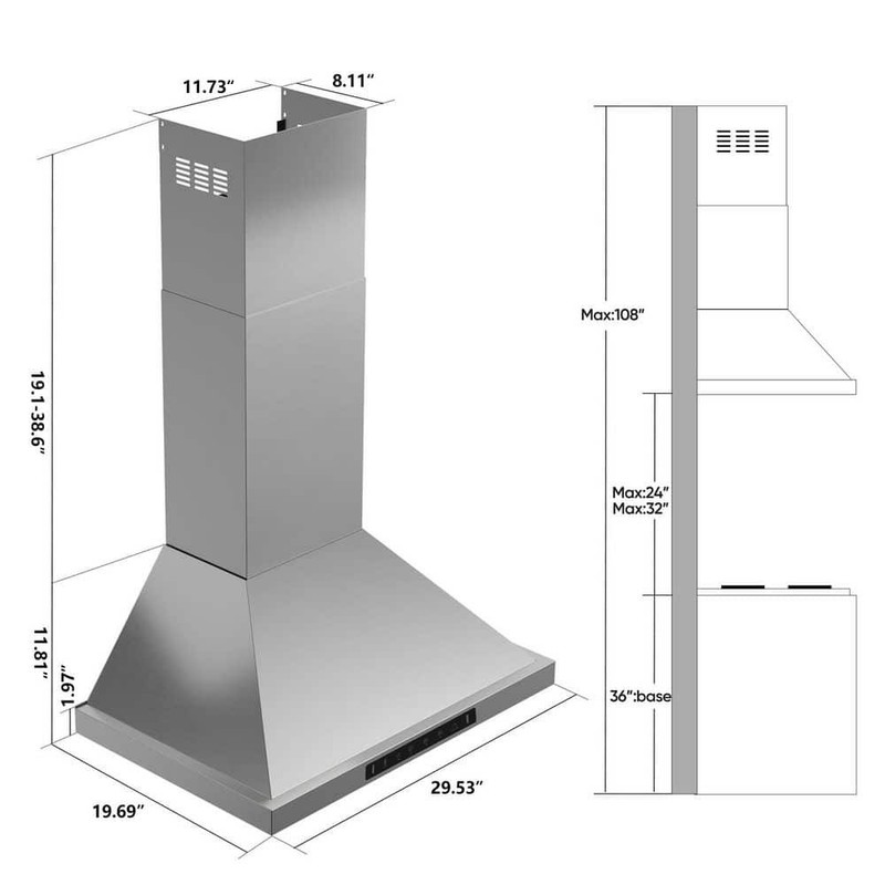 VIKIO 30 in. 900CFM Ducted Wall Mount w/LED Light Range Hood in Stainless Steel - Image 11