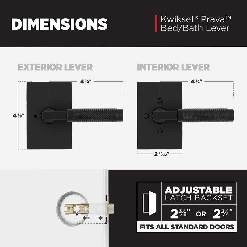 Kwikset Prava Matte Black Bed/Bath Reversible Door Handle - Image 8