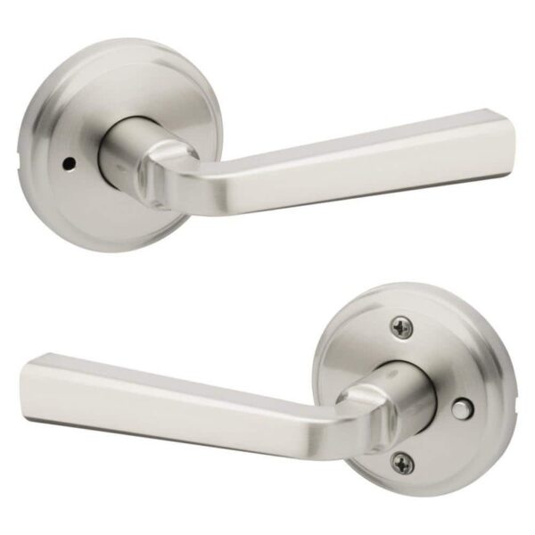 Kwikset Trafford Satin Nickel Reversible Round Straight Bed/Bath Door Handle