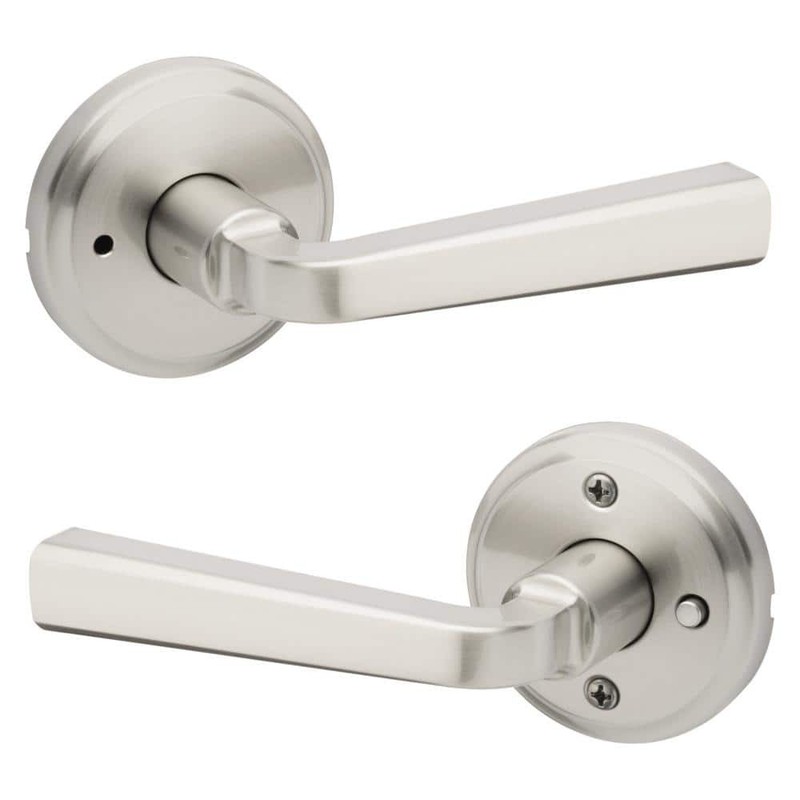 Kwikset Trafford Satin Nickel Reversible Round Straight Bed/Bath Door Handle