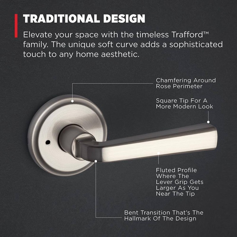 Kwikset Trafford Satin Nickel Reversible Round Straight Bed/Bath Door Handle - Image 6