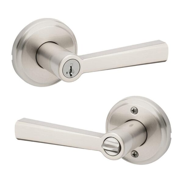Kwikset Trafford Satin Nickel Keyed Entry Door Handle Reversible SmartKey