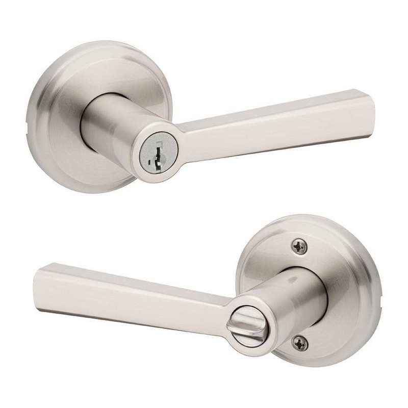 Kwikset Trafford Satin Nickel Keyed Entry Door Handle Reversible SmartKey
