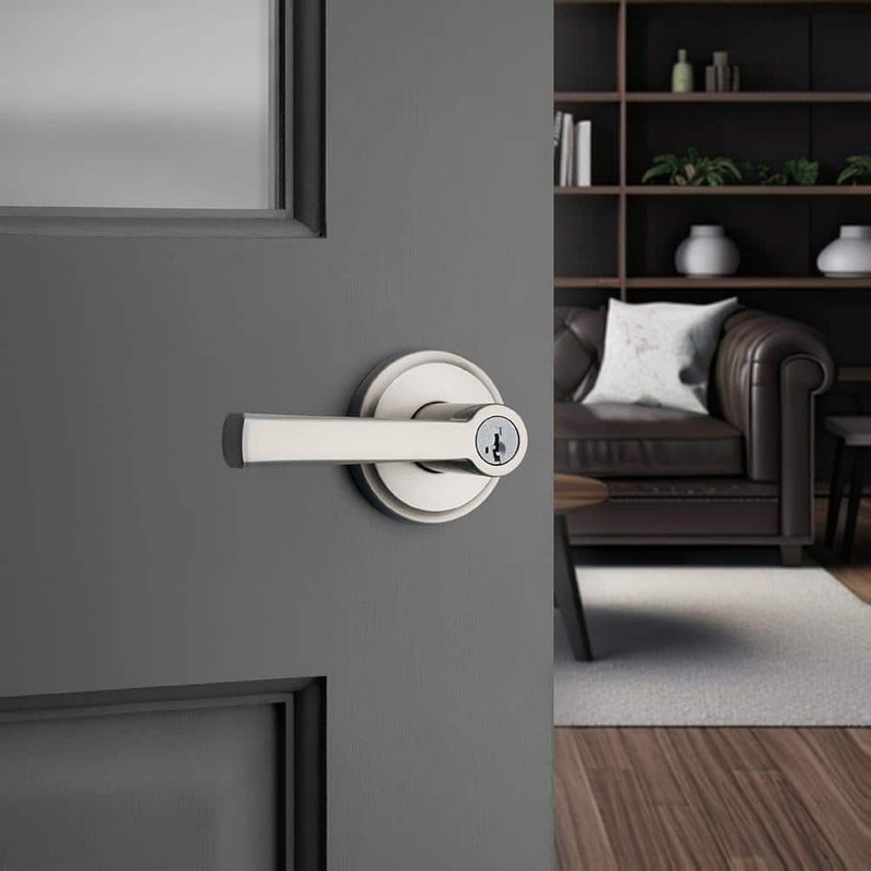 Kwikset Trafford Satin Nickel Keyed Entry Door Handle Reversible SmartKey - Image 3