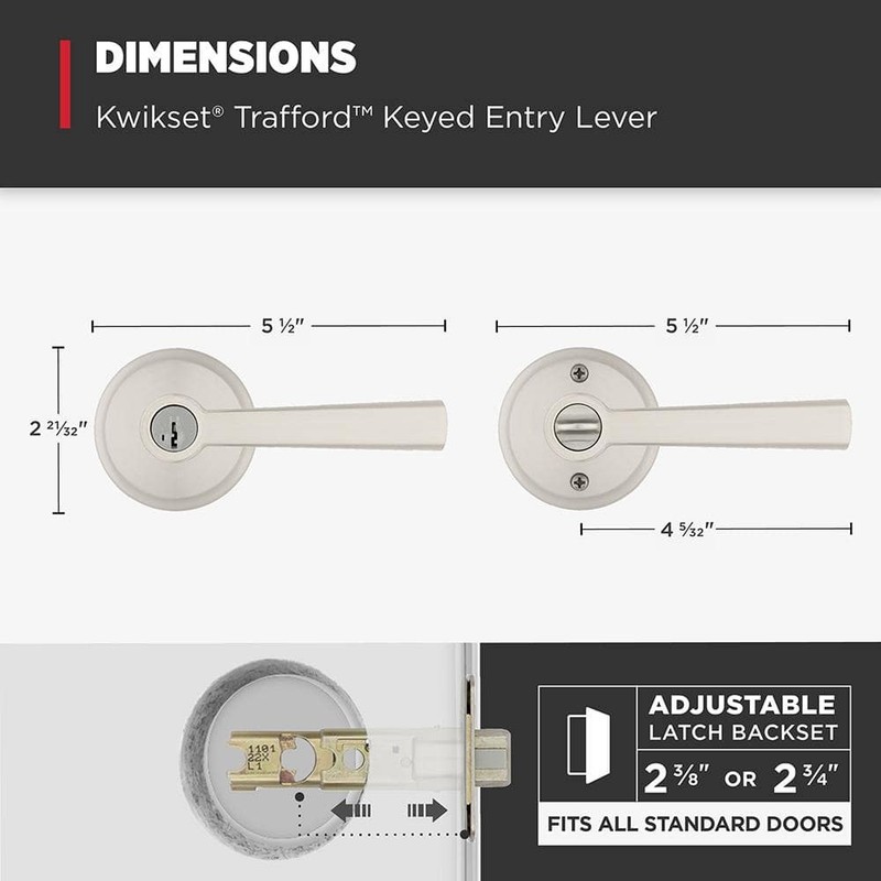 Kwikset Trafford Satin Nickel Keyed Entry Door Handle Reversible SmartKey - Image 7