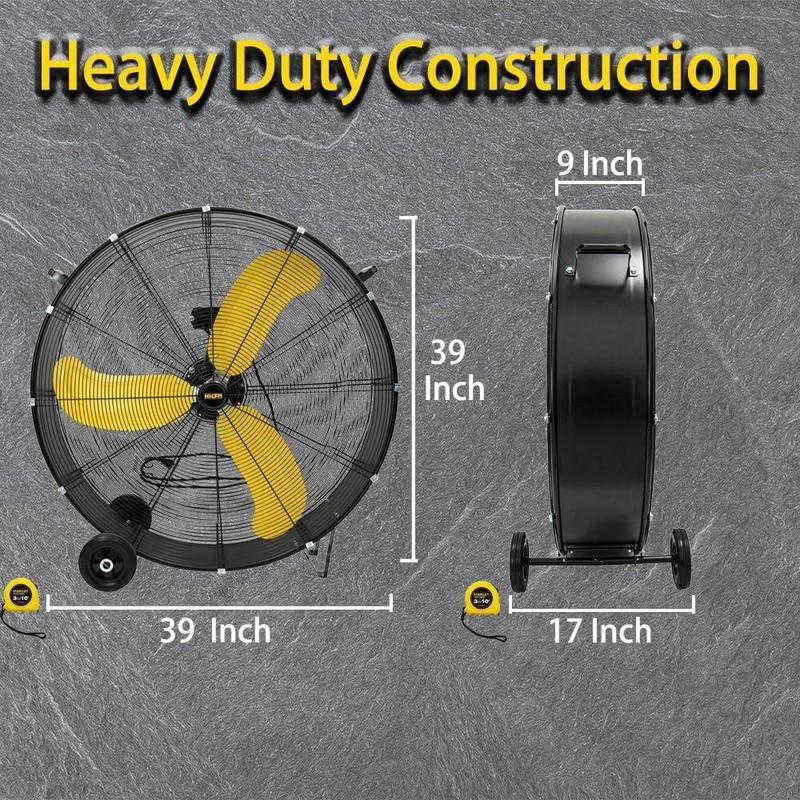 Atemomen 36 in Industrial Drum Fan 18600 CFM 2 Speed Heavy Duty Black - Image 2