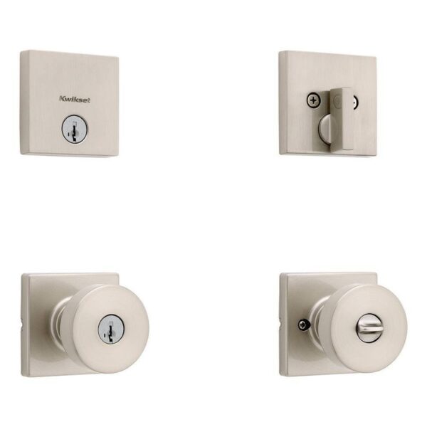 Kwikset Pismo Keyed Entry Knob Single Cylinder Deadbolt Satin Nickel SmartKey