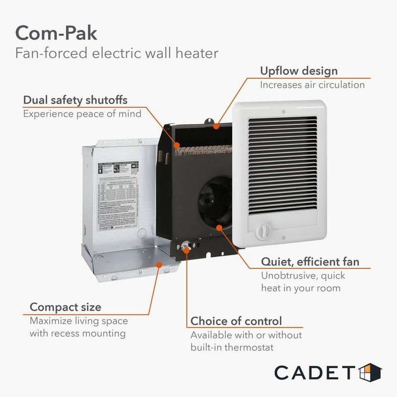 Cadet 240-volt 2,000-watt Com-Pak In-wall Fan-forced Electric Heater in White - Image 10