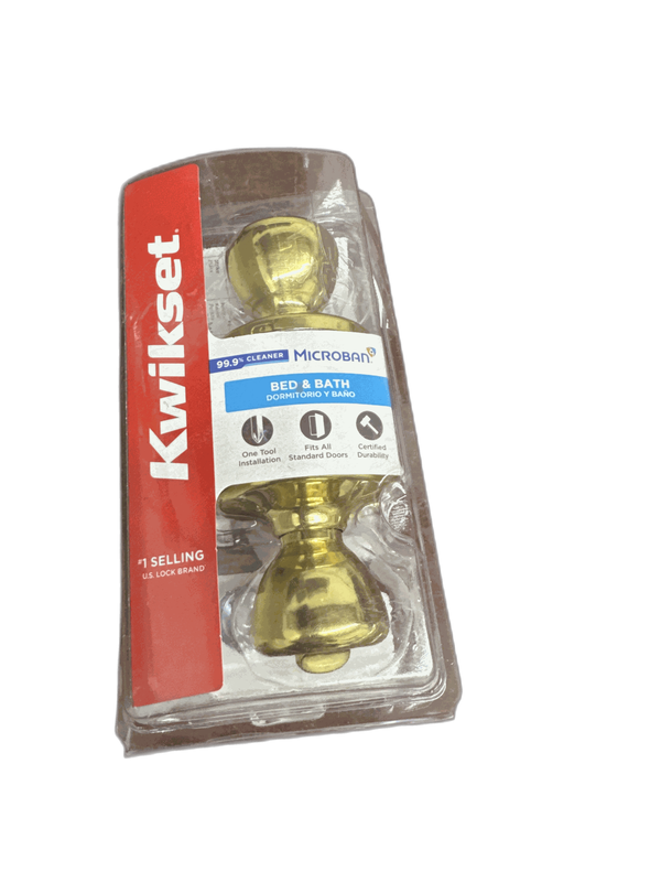 Kwikset Tylo Polished Brass Bed/Bath Door Knob with Lock Microban Technology - Image 12