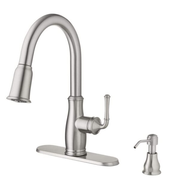 Glacier Bay Kagan 15" Pull Down Kitchen Faucet Stainless Steel 360 Swivel Spout