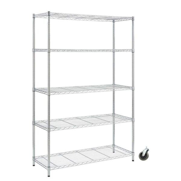 HDX 5-Tier Steel Wire Shelving Unit with Casters in Chrome 48" W x 72" H x 18" D